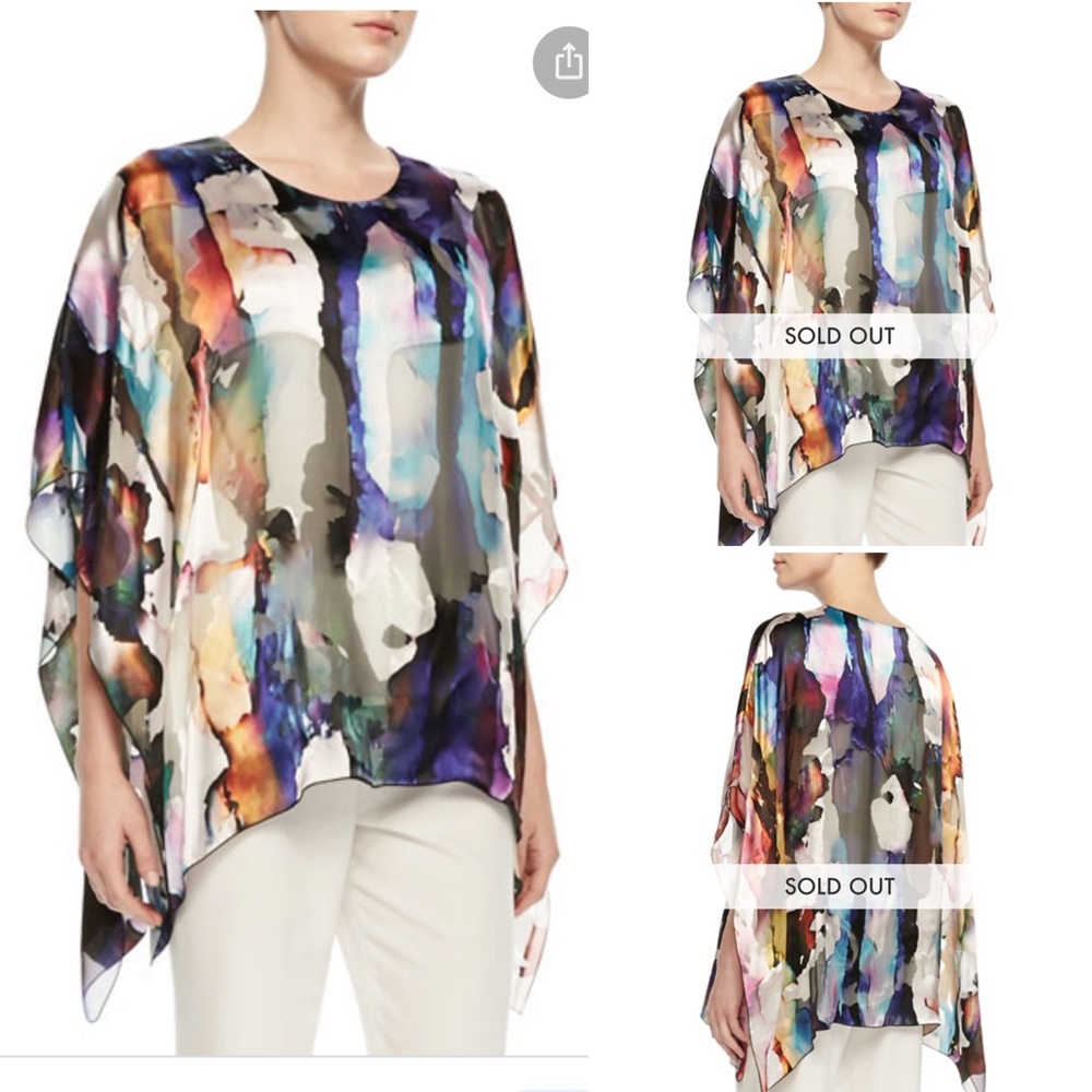 Caroline Rose Hand Painted Devore Caftan, Petite